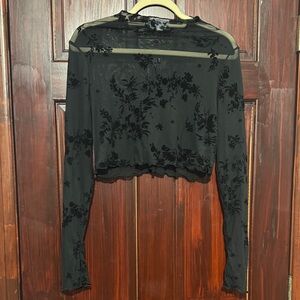 Black Floral Sheer Women's Top